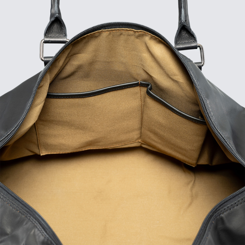 Black Real Leather Crest Holdall