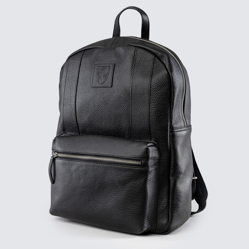 Real Black Leather Crest Backpack
