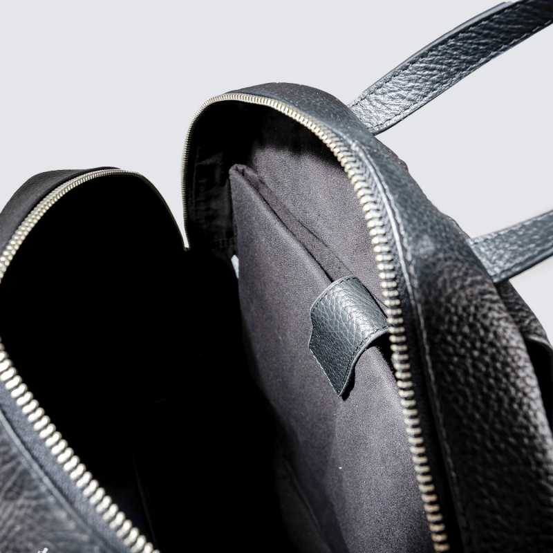 Real Black Leather Crest Backpack