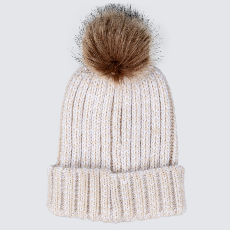 Norwich City Womens Stone Ribbed Knit Bobble