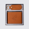 Tan Crest Leather Wallet & Key Ring Gift Set