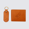 Tan Crest Leather Wallet & Key Ring Gift Set