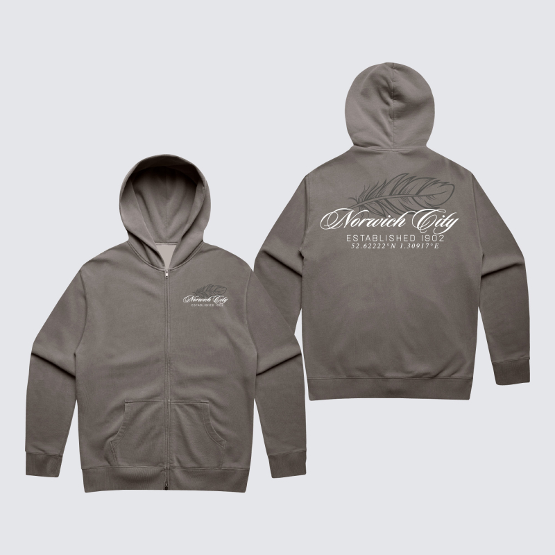 Norwich City Oversized Feather Zip Hoodie Grey